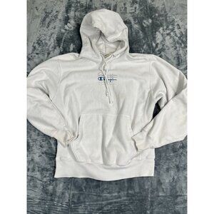 Champion Reverse Weave White Hoodie Sweatshirt Mens M Cotton Blend